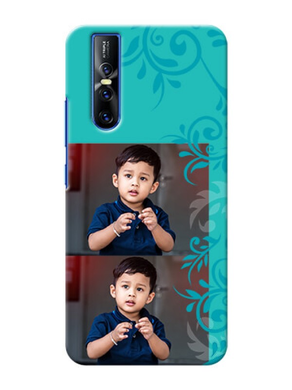Custom Vivo V15 Pro Mobile Cases with Photo and Green Floral Design 