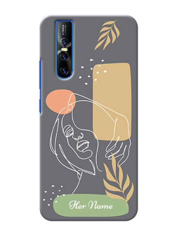 Custom Vivo V15 Pro Phone Back Covers: Gazing Woman line art Design