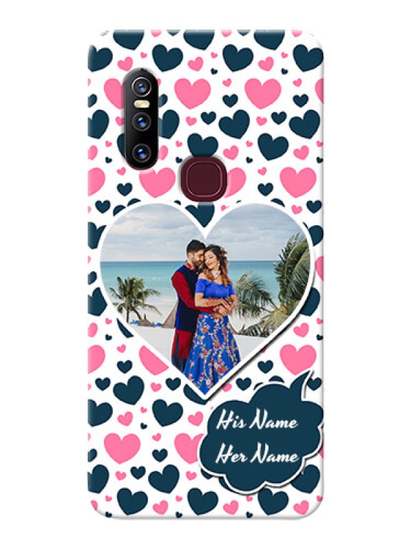 Custom Vivo V15 Mobile Covers Online: Pink & Blue Heart Design
