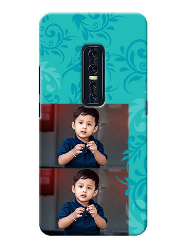 Custom Vivo V17 Pro Mobile Cases with Photo and Green Floral Design 