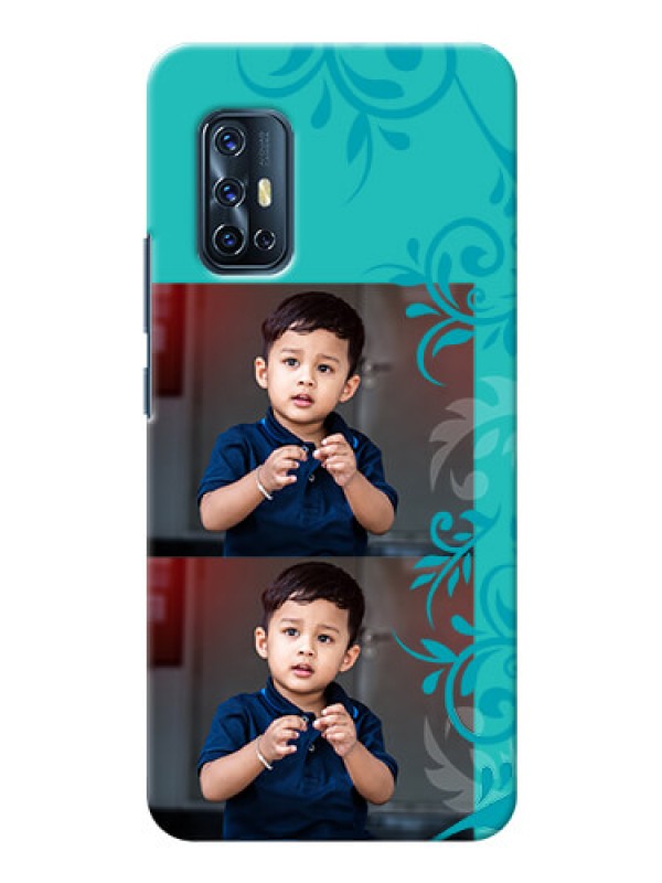 Custom Vivo V17 Mobile Cases with Photo and Green Floral Design 