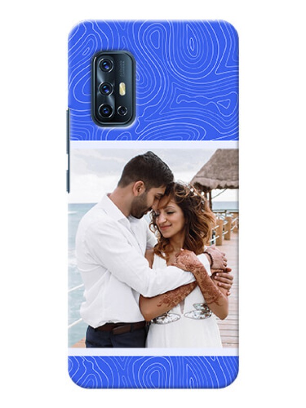 Custom Vivo V17 Mobile Back Covers: Curved line art with blue and white Design