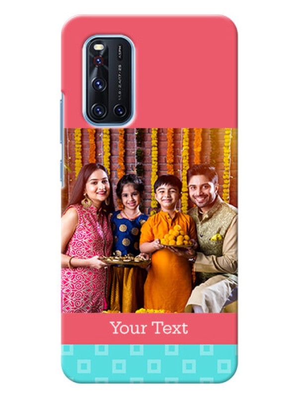 Custom Vivo V19 Mobile Back Covers: Peach & Blue Color Design