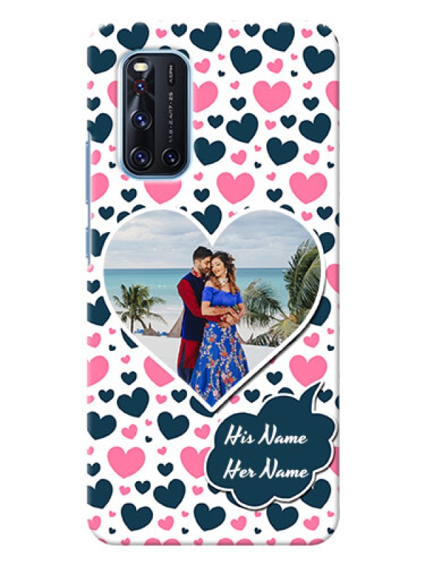 Custom Vivo V19 Mobile Covers Online: Pink & Blue Heart Design