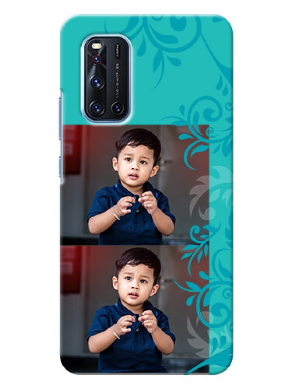 Custom Vivo V19 Mobile Cases with Photo and Green Floral Design 