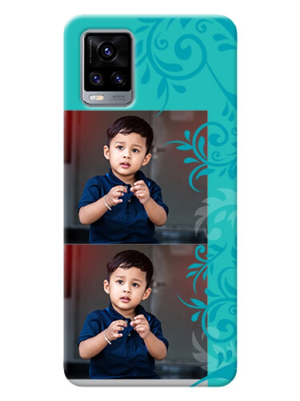 Custom Vivo V20 2021 Mobile Cases with Photo and Green Floral Design 