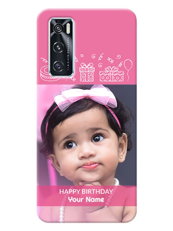 Custom Vivo V20 SE Custom Mobile Cover with Birthday Line Art Design