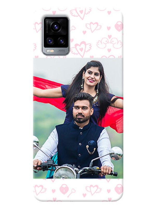 Custom Vivo V20 personalized phone covers: Pink Flying Heart Design