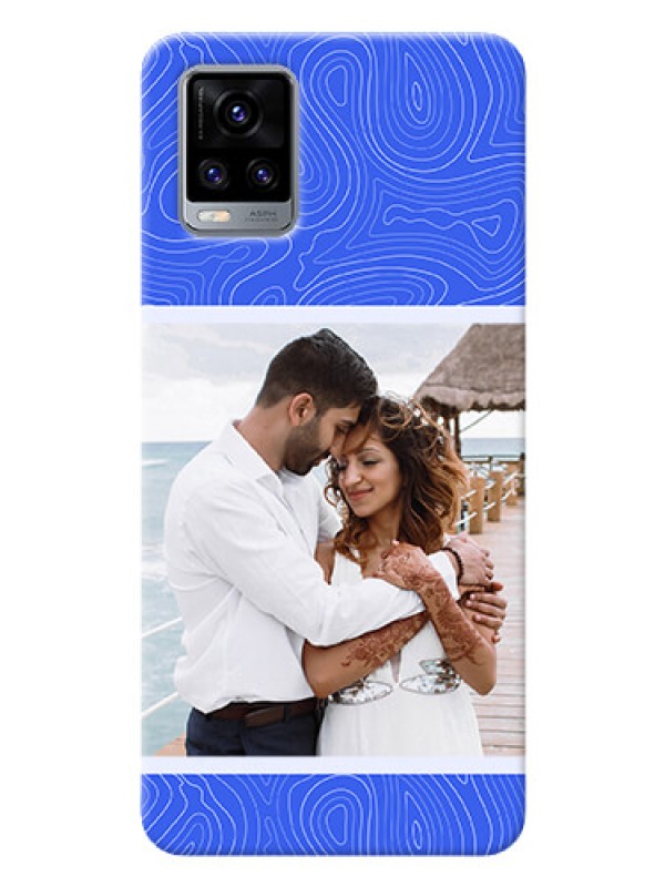 Custom Vivo V20 Mobile Back Covers: Curved line art with blue and white Design
