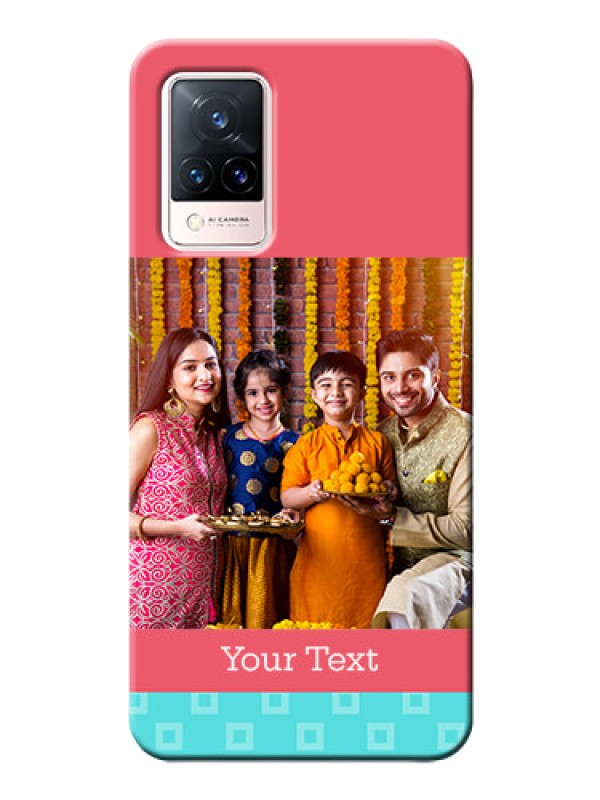 Custom Vivo V21 5G Mobile Back Covers: Peach & Blue Color Design