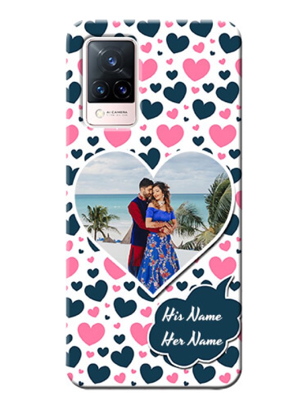Custom Vivo V21 5G Mobile Covers Online: Pink & Blue Heart Design
