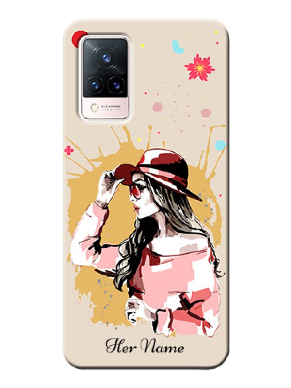Custom Vivo V21 5G Back Covers: Women with pink hat Design
