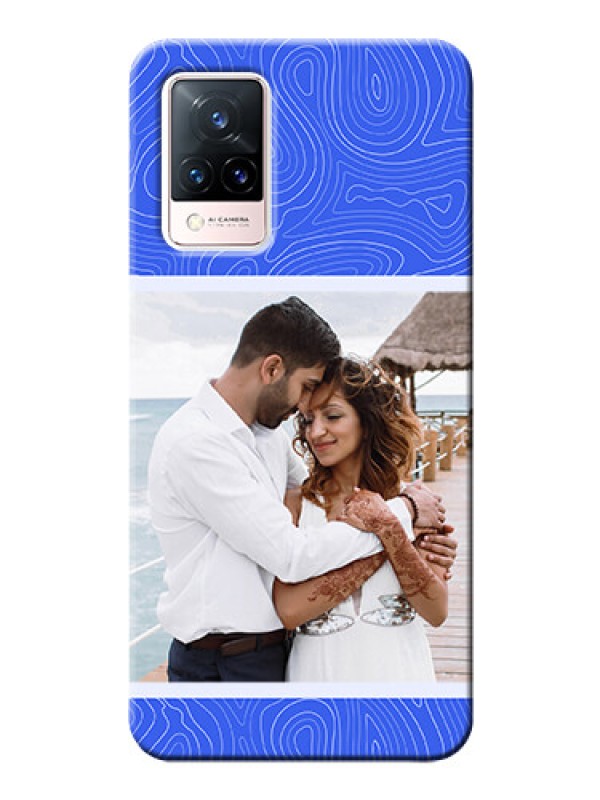 Custom Vivo V21 5G Mobile Back Covers: Curved line art with blue and white Design