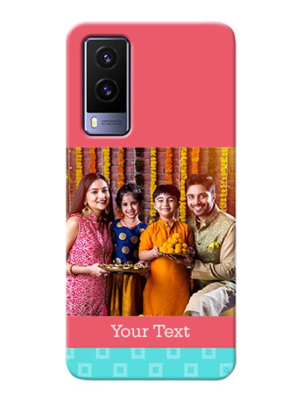 Custom Vivo V21E 5G Mobile Back Covers: Peach & Blue Color Design