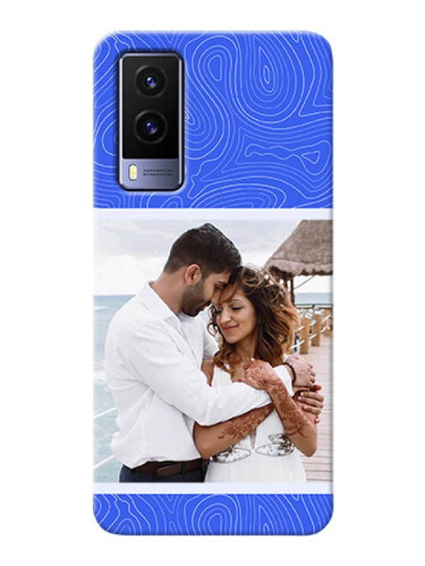Custom Vivo V21E 5G Mobile Back Covers: Curved line art with blue and white Design