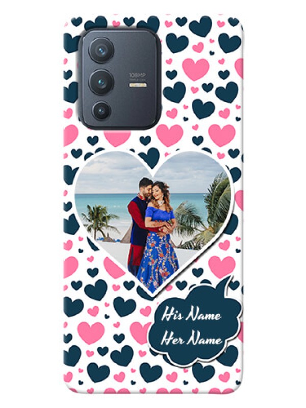 Custom Vivo V23 Pro 5G Mobile Covers Online: Pink & Blue Heart Design