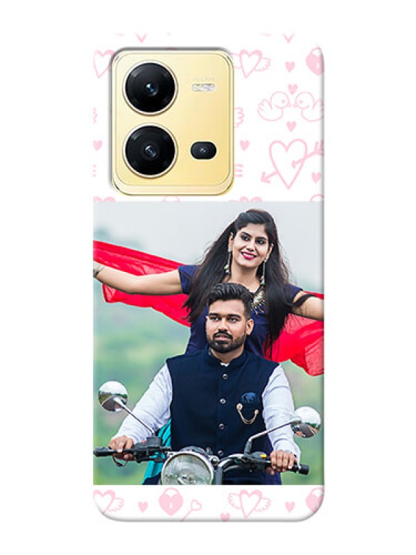 Custom Vivo V25 5G personalized phone covers: Pink Flying Heart Design