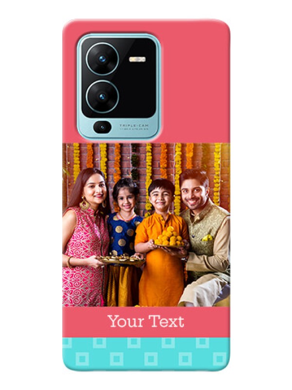 Custom Vivo V25 Pro 5G Mobile Back Covers: Peach & Blue Color Design