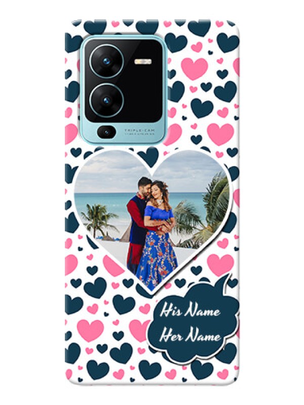 Custom Vivo V25 Pro 5G Mobile Covers Online: Pink & Blue Heart Design