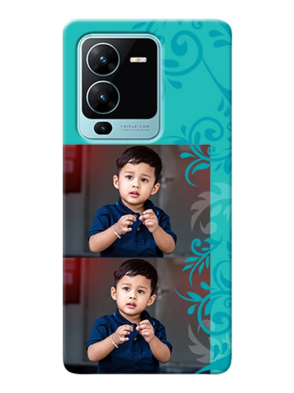 Custom Vivo V25 Pro 5G Mobile Cases with Photo and Green Floral Design 