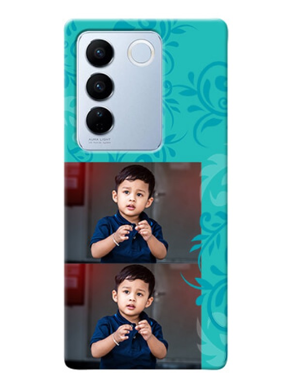 Custom Vivo V27 5G Mobile Cases with Photo and Green Floral Design 