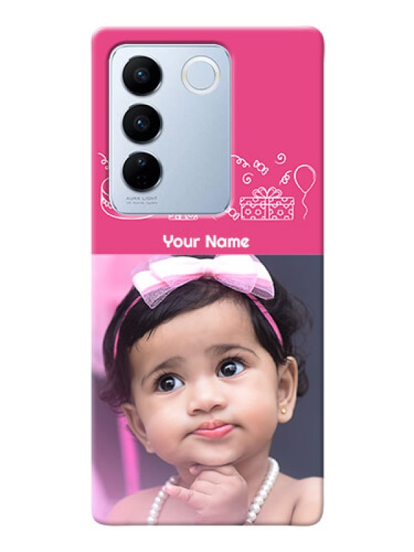 Custom Vivo V27 5G Custom Mobile Cover with Birthday Line Art Design
