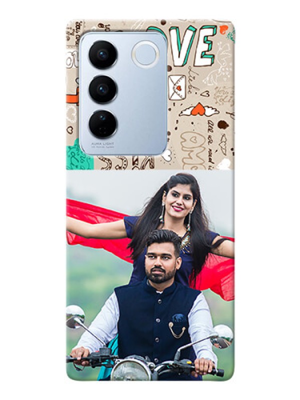 Custom Vivo V27 5G Personalised mobile covers: Love Doodle Pattern 