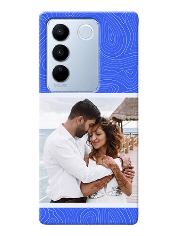 Custom Vivo V27 5G Mobile Back Covers: Curved line art with blue and white Design