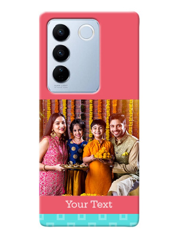 Custom Vivo V27 Pro 5G Mobile Back Covers: Peach & Blue Color Design