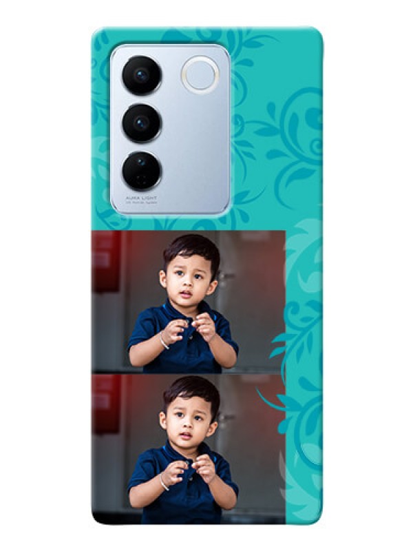 Custom Vivo V27 Pro 5G Mobile Cases with Photo and Green Floral Design 