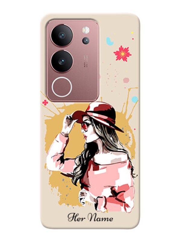 Custom Vivo V29 5G Photo Printing on Case with Women with pink hat Design