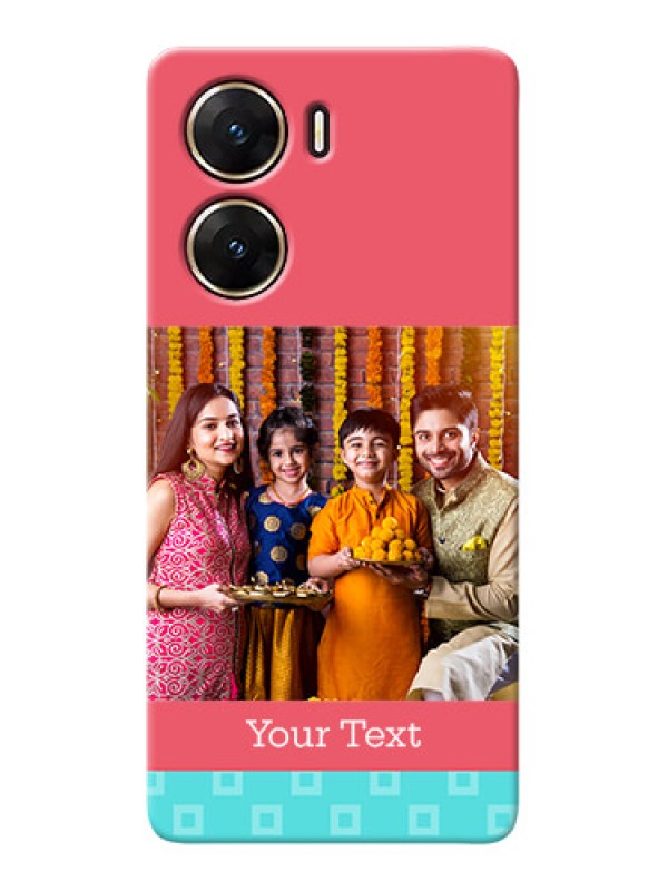 Custom Vivo V29e 5G Mobile Back Covers: Peach & Blue Color Design