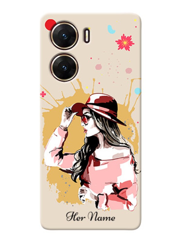 Custom Vivo V29e 5G Photo Printing on Case with Women with pink hat Design
