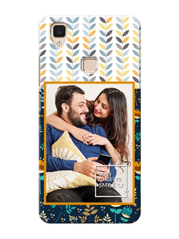 Custom Vivo V3 seamless and floral pattern design with smile quote Design