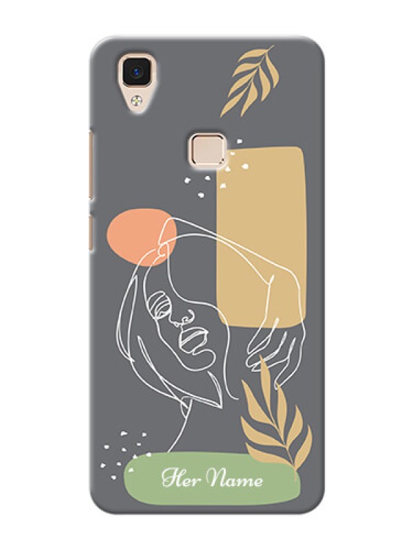 Custom Vivo V3 Phone Back Covers: Gazing Woman line art Design