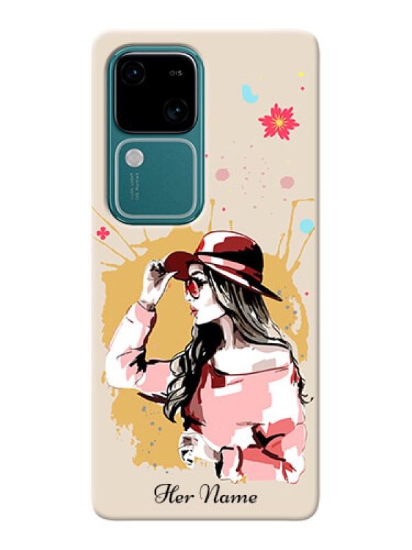 Custom Vivo V30 5G Photo Printing on Case with Women with pink hat Design