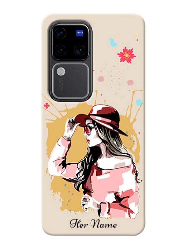 Custom Vivo V30 Pro 5G Photo Printing on Case with Women with pink hat Design