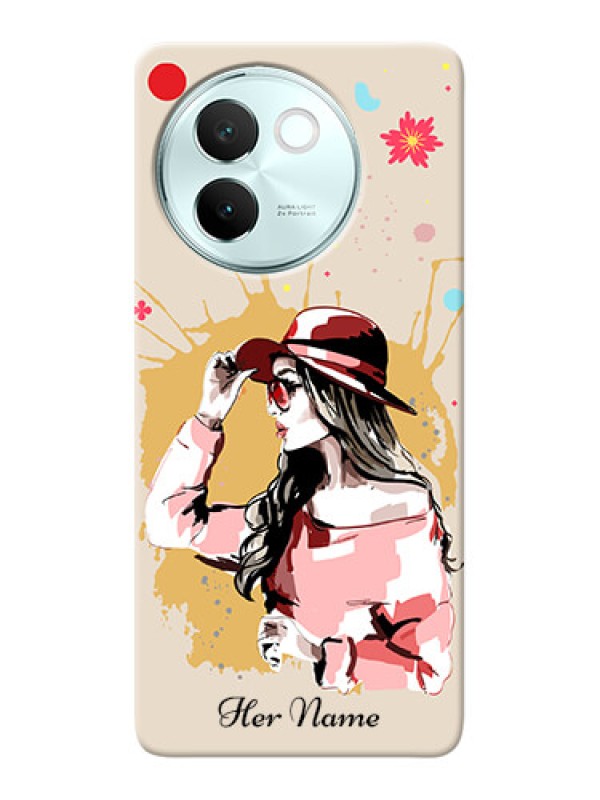 Custom Vivo V30E 5G Photo Printing on Case with Women with pink hat Design