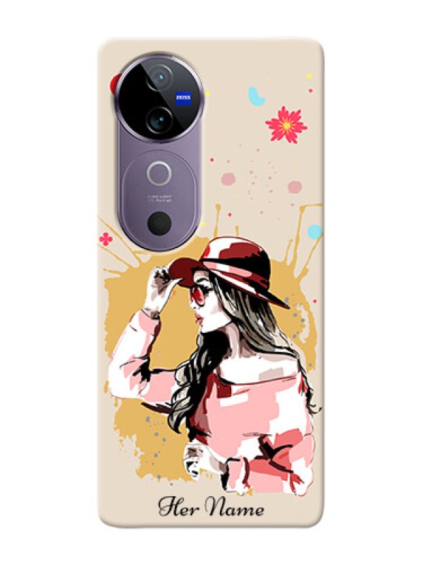 Custom Vivo V40 5G Photo Printing on Case with Women with pink hat Design