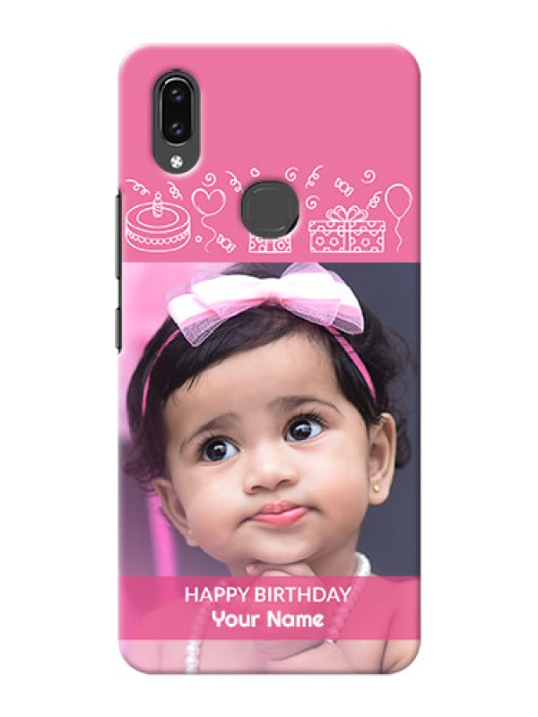 Custom Vivo V9 Pro Custom Mobile Cover with Birthday Line Art Design