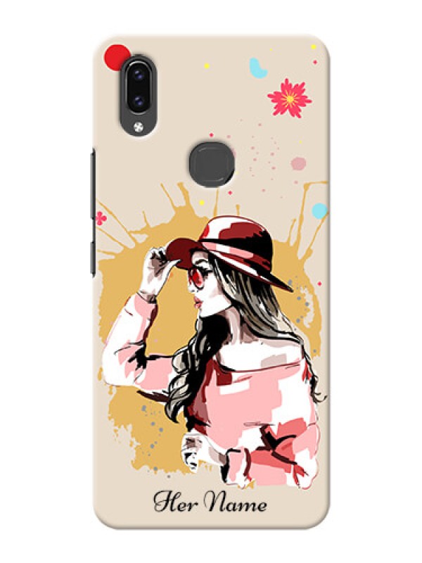 Custom Vivo V9 Youth Back Covers: Women with pink hat Design