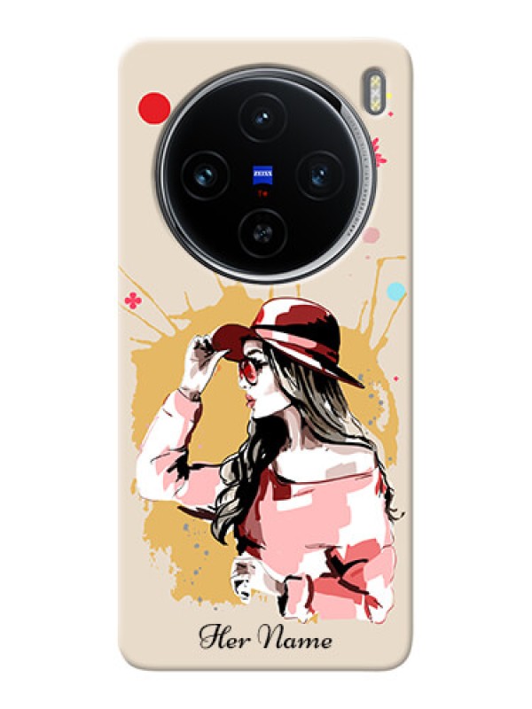 Custom Vivo X100 5G Photo Printing on Case with Women with pink hat Design