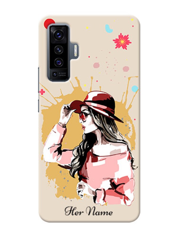 Custom Vivo X50 5G Back Covers: Women with pink hat Design