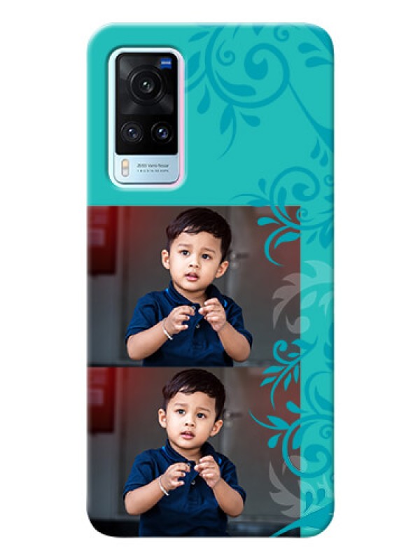 Custom Vivo X60 5G Mobile Cases with Photo and Green Floral Design 