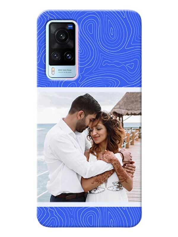 Custom Vivo X60 5G Mobile Back Covers: Curved line art with blue and white Design