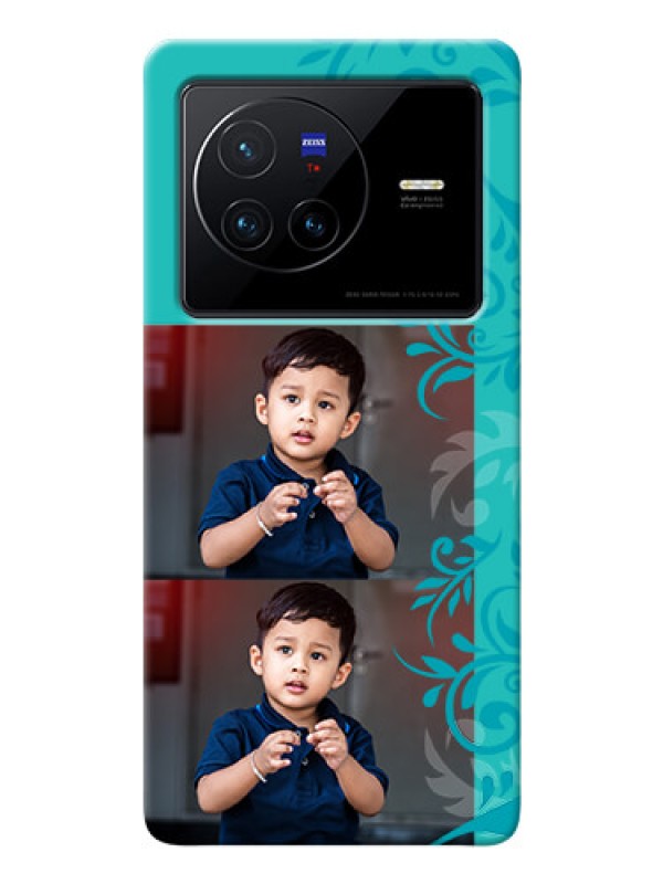 Custom Vivo X80 5G Mobile Cases with Photo and Green Floral Design 