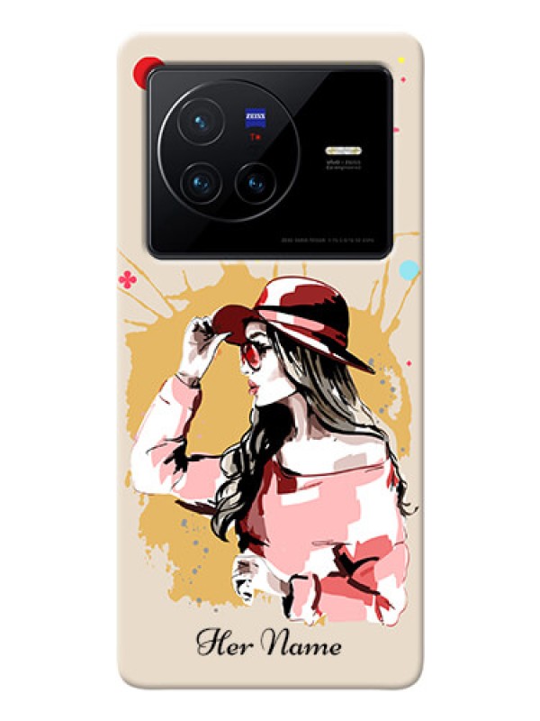 Custom Vivo X80 5G Back Covers: Women with pink hat Design