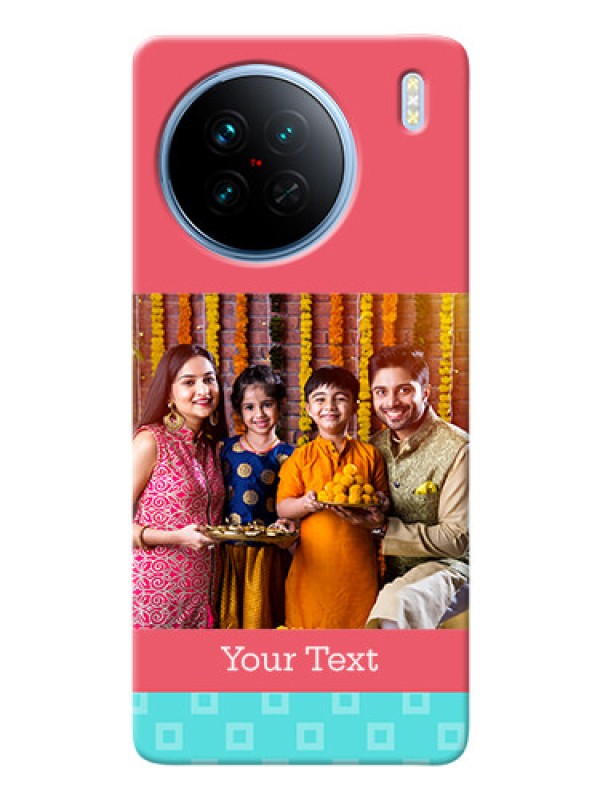 Custom Vivo X90 5G Mobile Back Covers: Peach & Blue Color Design