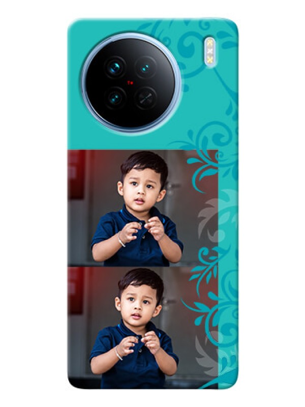 Custom Vivo X90 5G Mobile Cases with Photo and Green Floral Design 