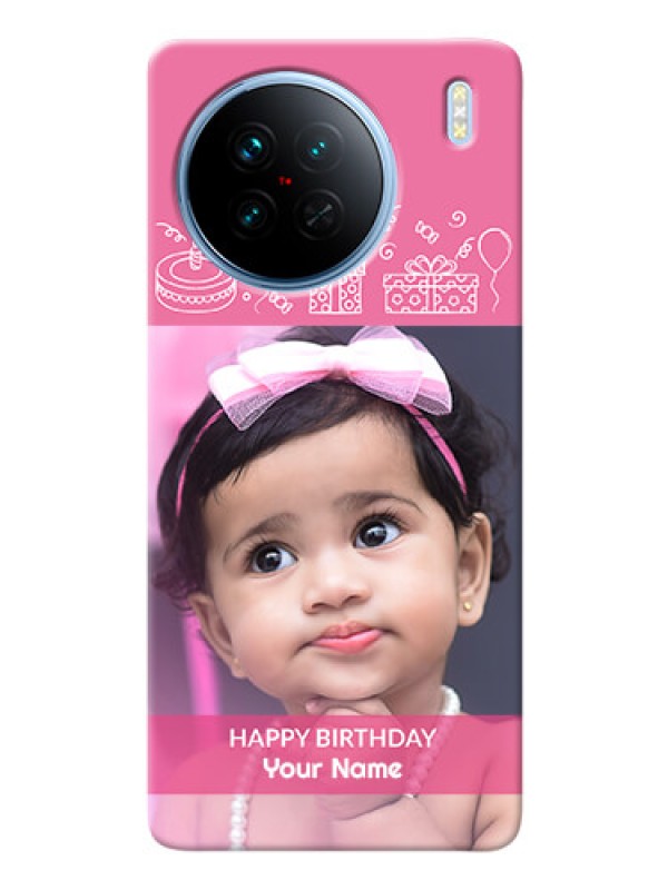 Custom Vivo X90 5G Custom Mobile Cover with Birthday Line Art Design